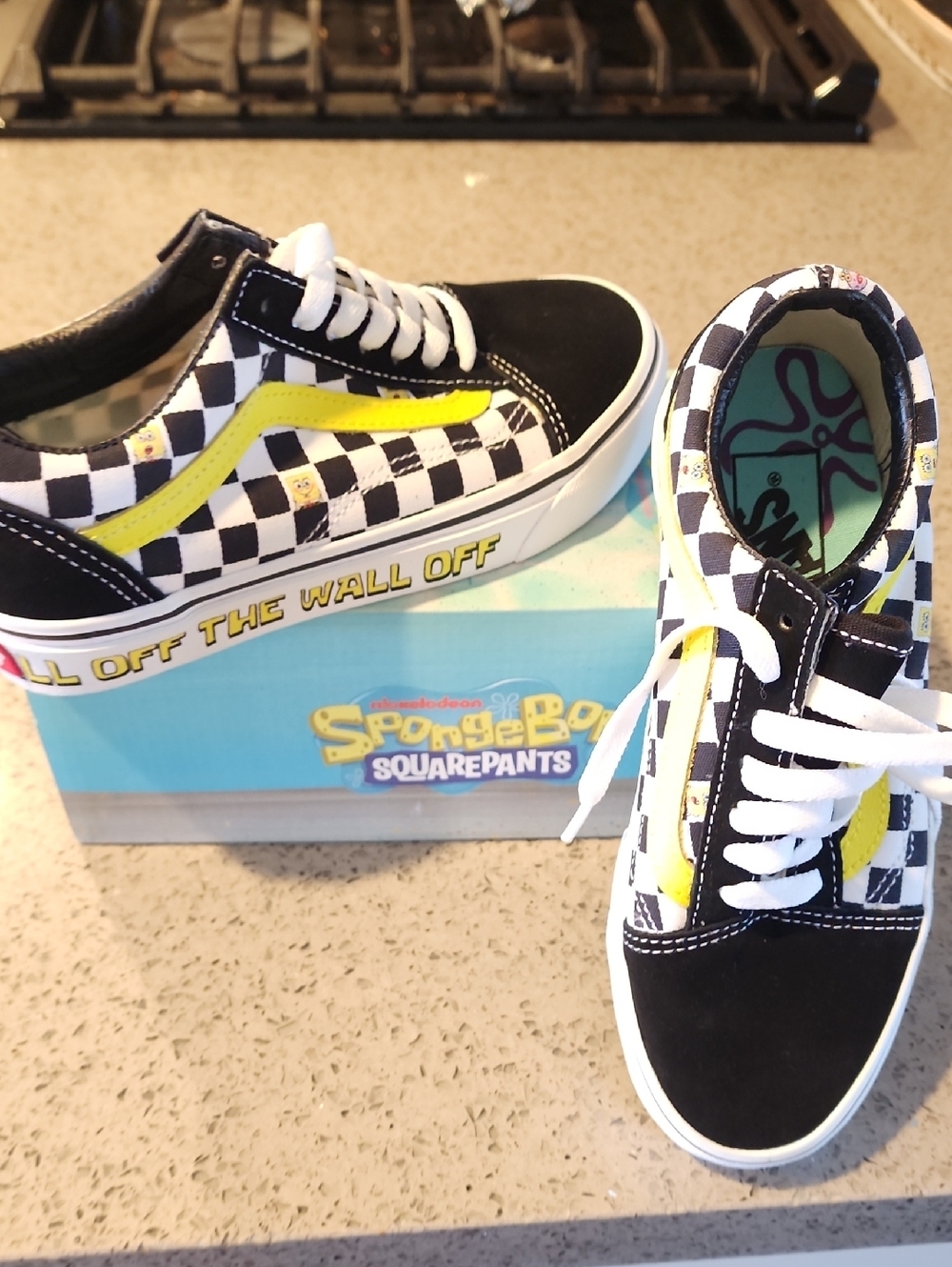 Vans Kids Checkerboard SpongeBob Skate Shoes in Black & Yellow